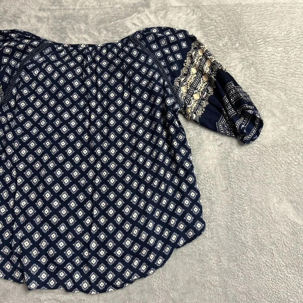 Apollo Artsy Flowy Boho Embroidered Womens Shirt Top Y2K Sz M Peasant Gypsy - Picture 14 of 14